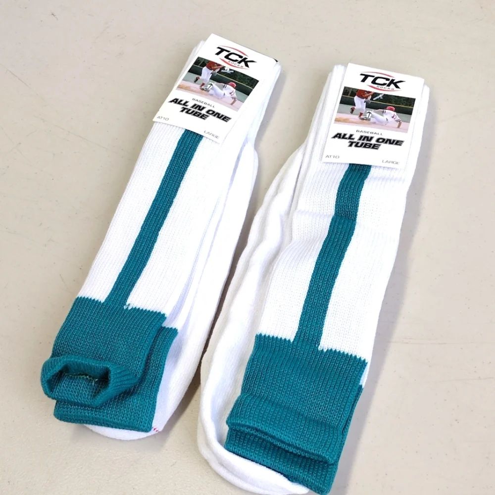 NEW TCK Baseball (TWO) All in One Tube Socks Teal - Large AT10